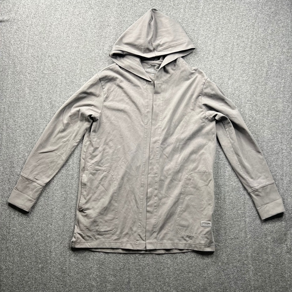 Life Is Good Cardigan Womens Medium Gray Crusher-Flex‎ Open Front Hooded Wrap